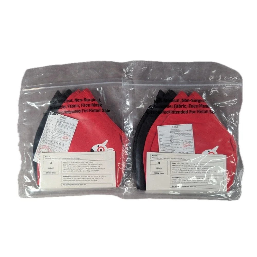Lot Of 8 Official Target Employee Face Mask Bullseye 2 Packs Of 4 XL 100% Cotton